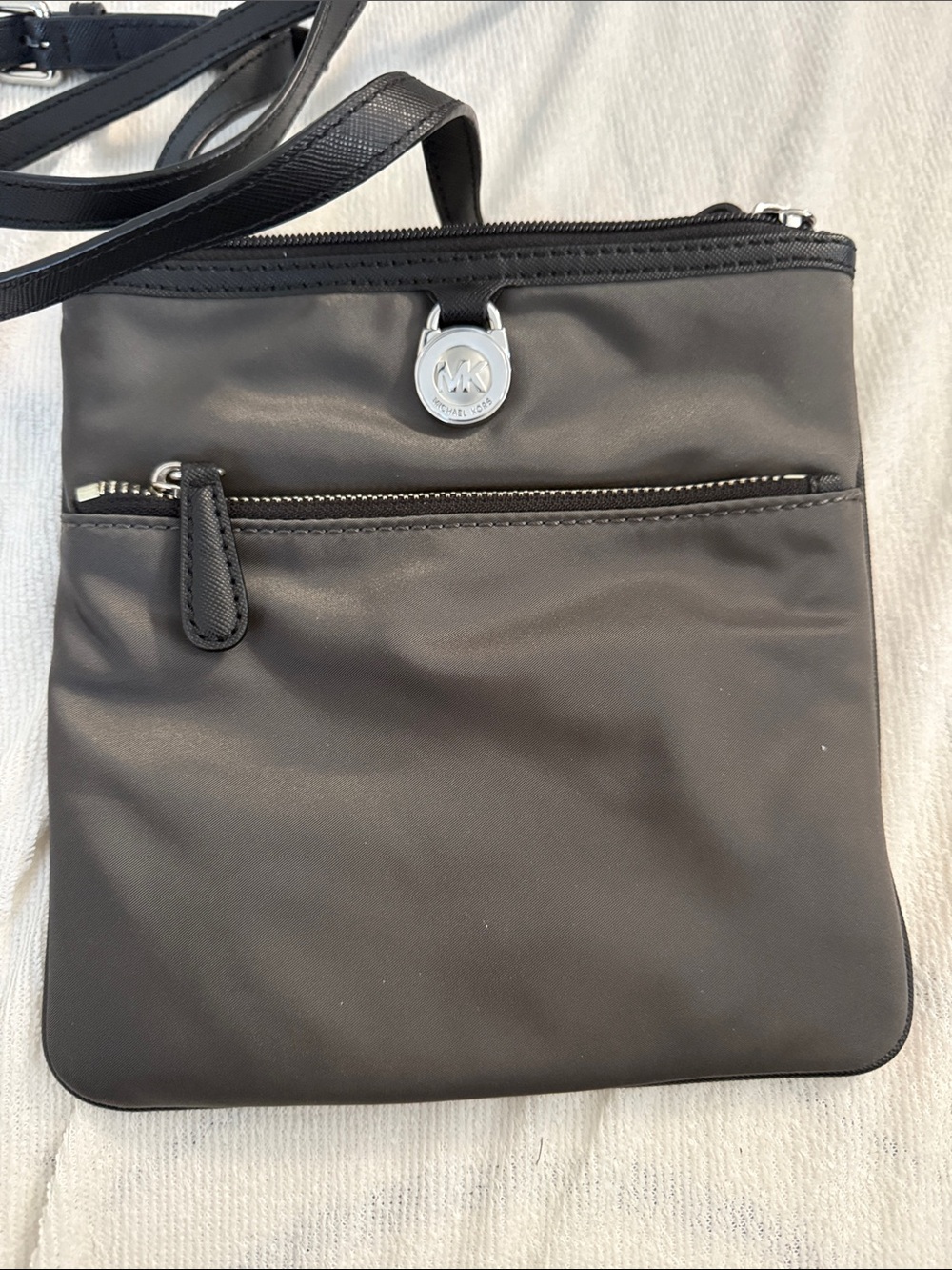 Michael Kors Black Nylon Crossbody Messenger Bag with Silver Hardware